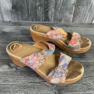 Dansko Sophie snakeskin metallic slip on sandals
